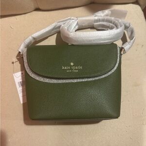 Kate Spade Olive Green Leather Crossbody Bag with Flap Closure